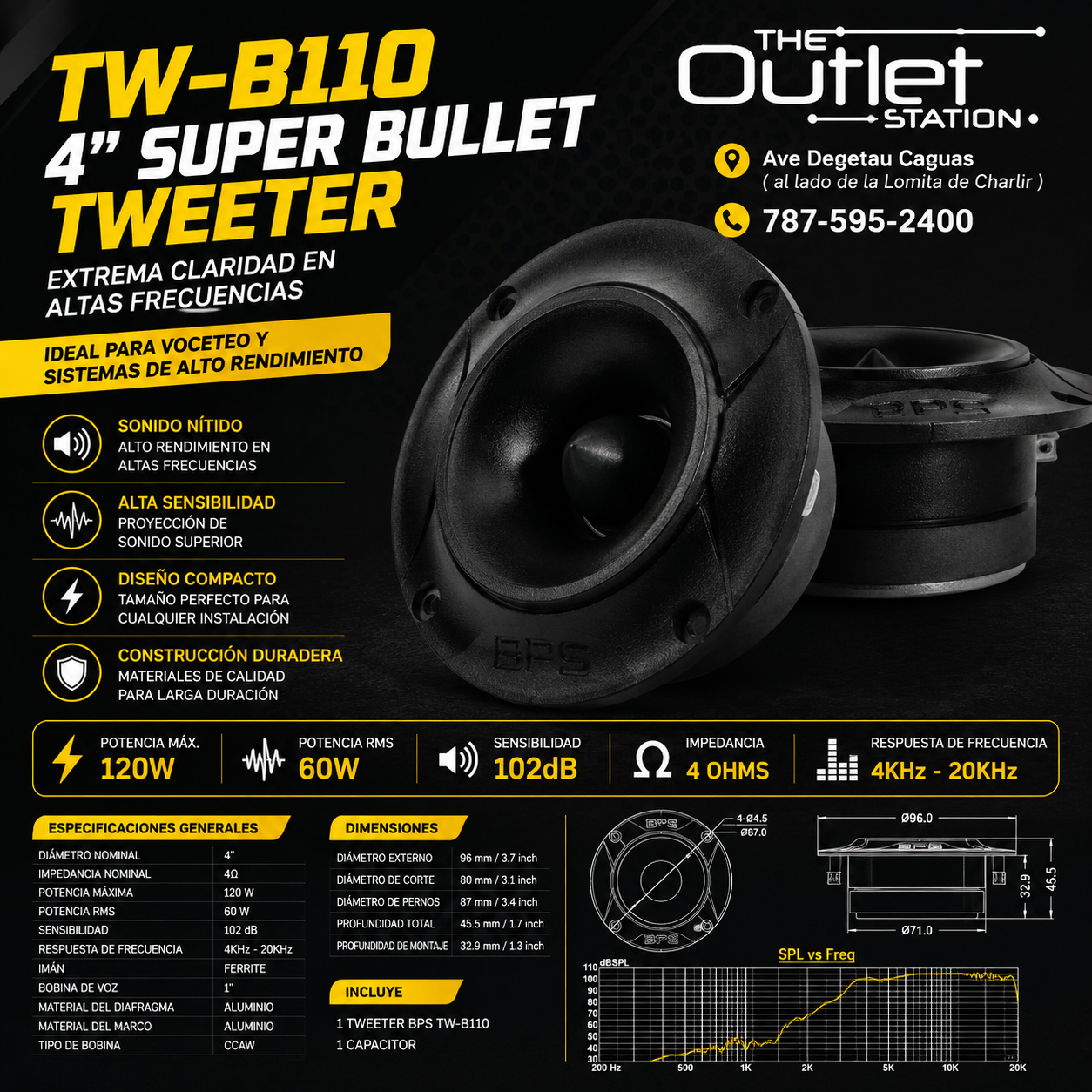 BPS Audio TW-B110 4" Super Bullet Tweeter