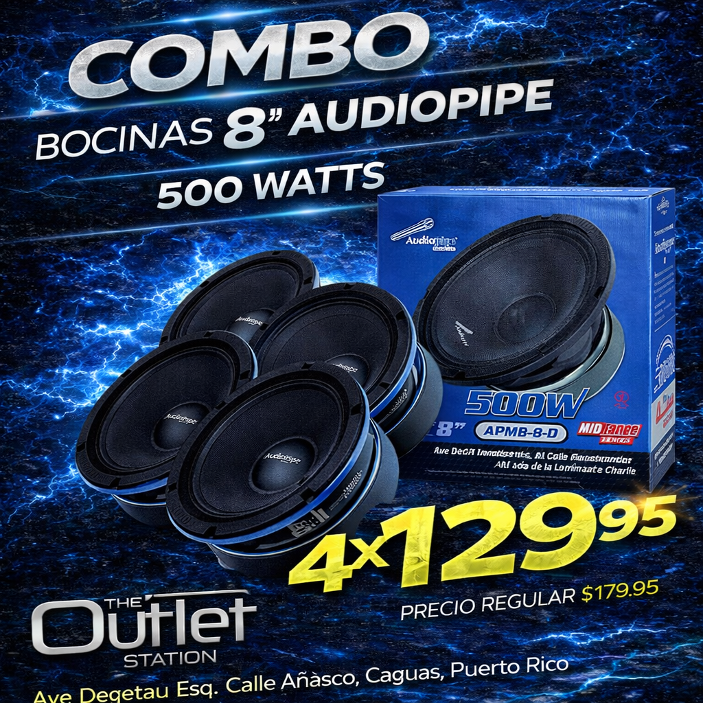 🔊🔥 Combo 4 Bocinas Audiopipe 8” Midrange – 500W 4 x $129.95 💥