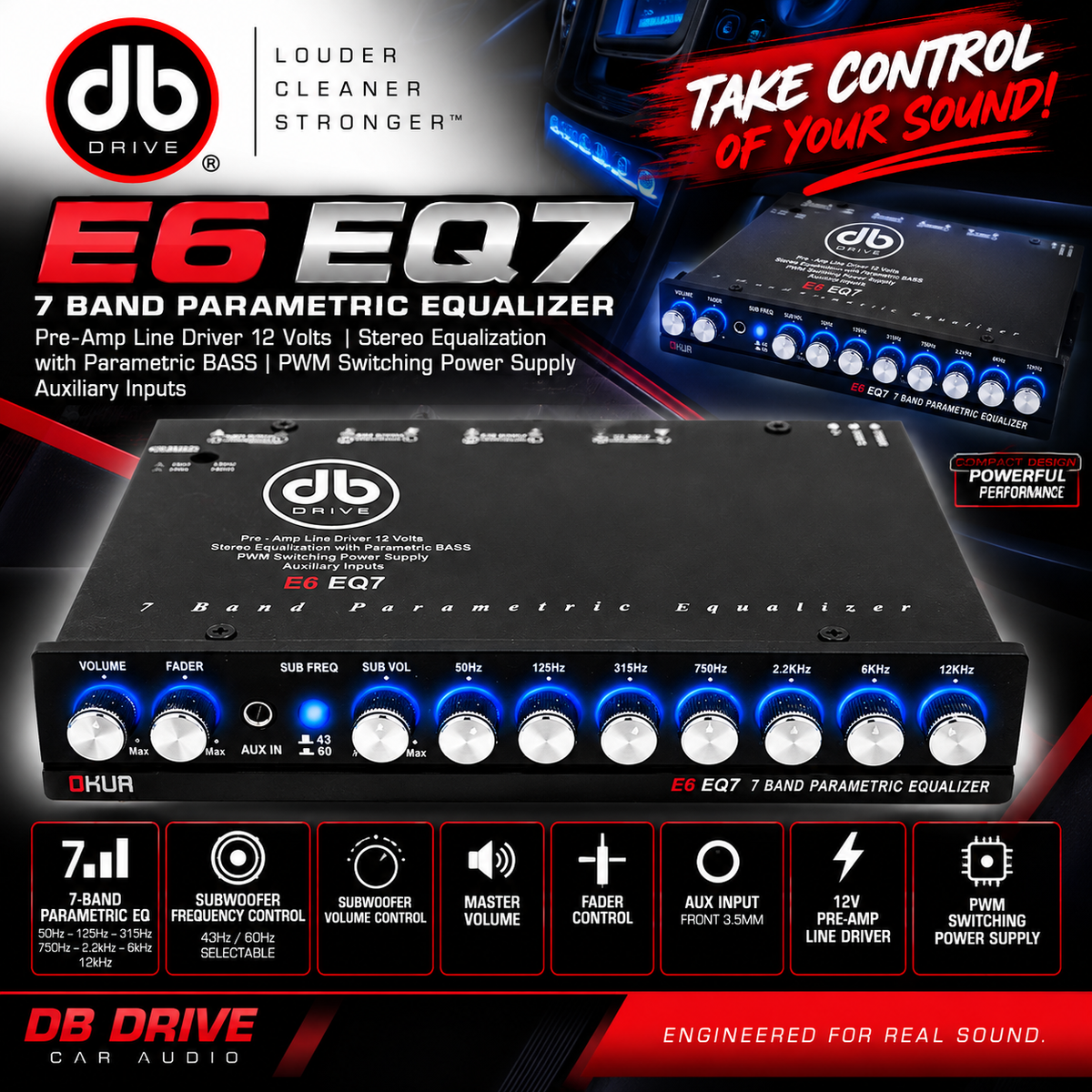 DB Drive E6 EQ7 7-Band Parametric Equalizer Car Audio