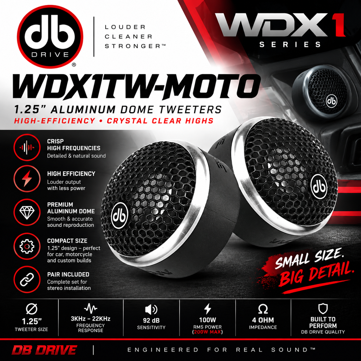 DB Drive WDX1TW-MOTO 1.25" Aluminum Dome Tweeters