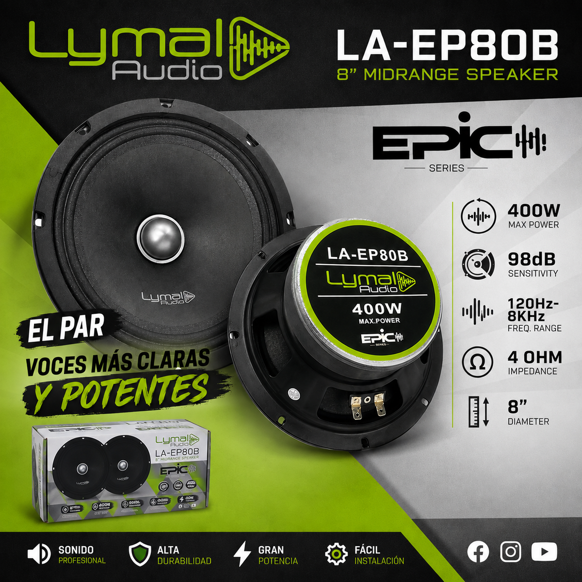 Lymal Audio LA-EP80B – 8" Midrange Loudspeaker (Pair)