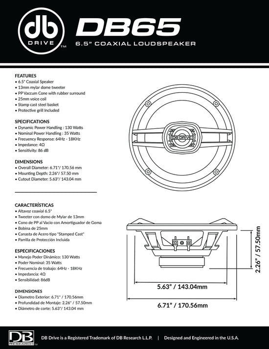 Bocinas Coaxiales 6.5" DB Drive DB65