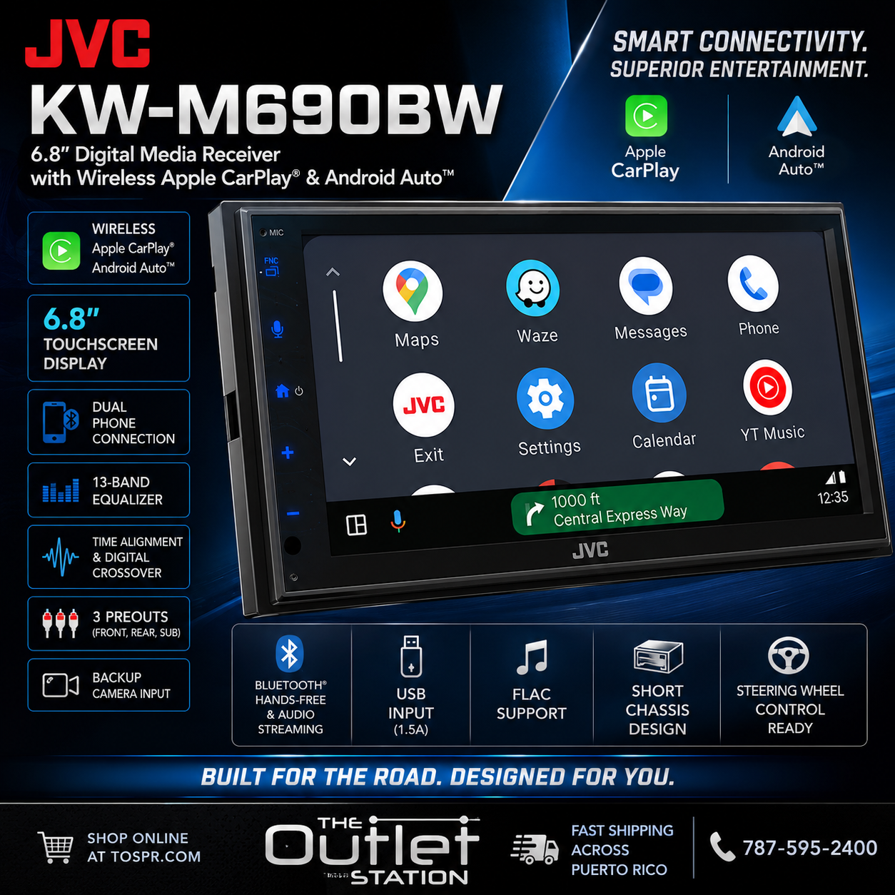 JVC KW-M690BW – 6.8” Wireless Receiver Apple CarPlay® & Android Auto™