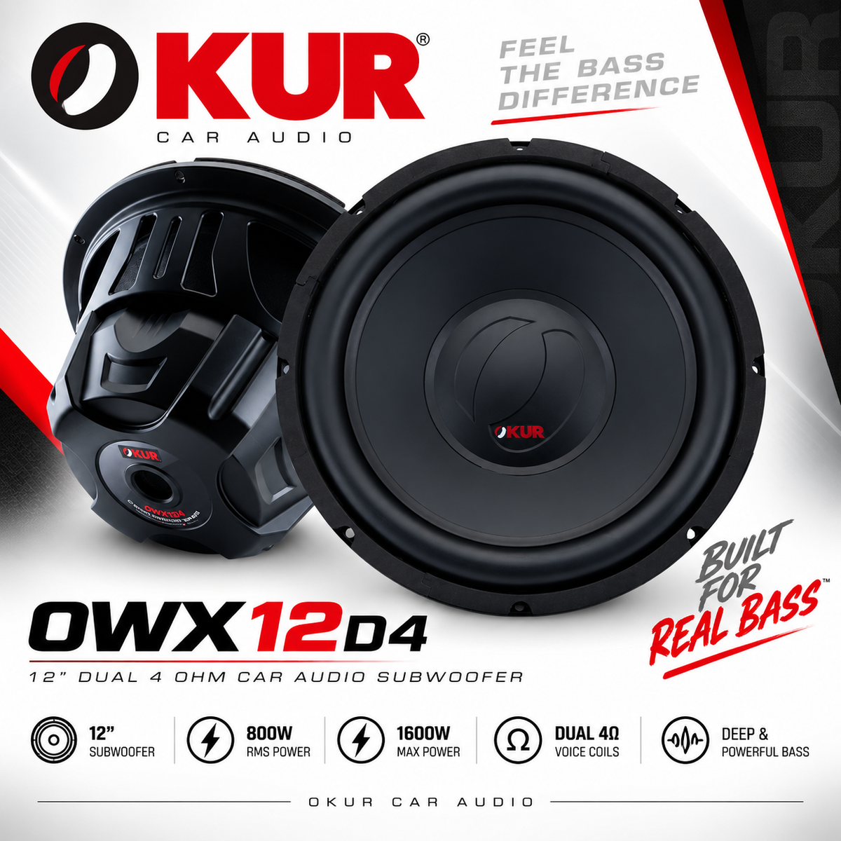 OKUR OWX12D4 – 12” Dual 4 Ohm Car Audio Subwoofer