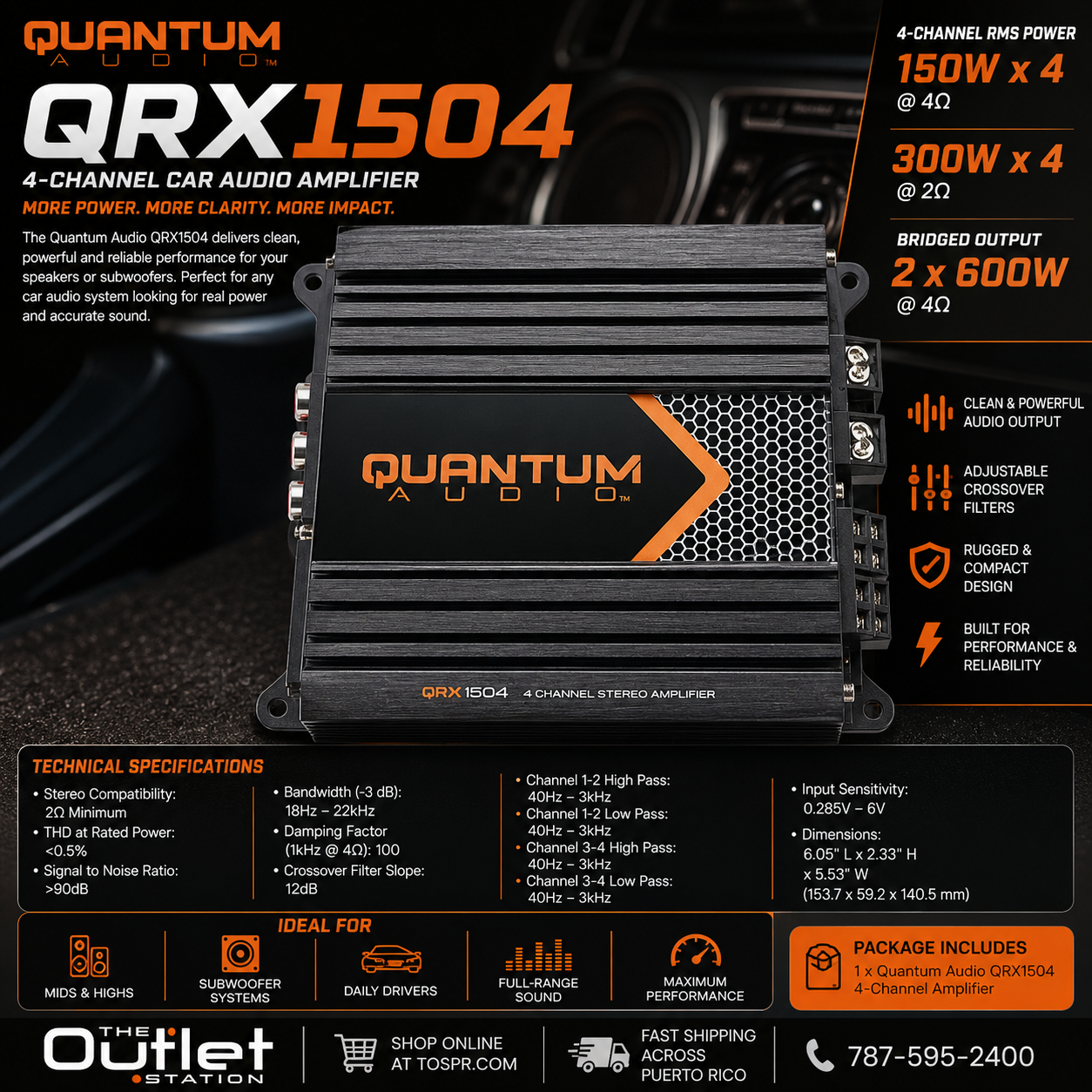 Quantum Audio QRX1504 4-Channel Car Audio Amplifier