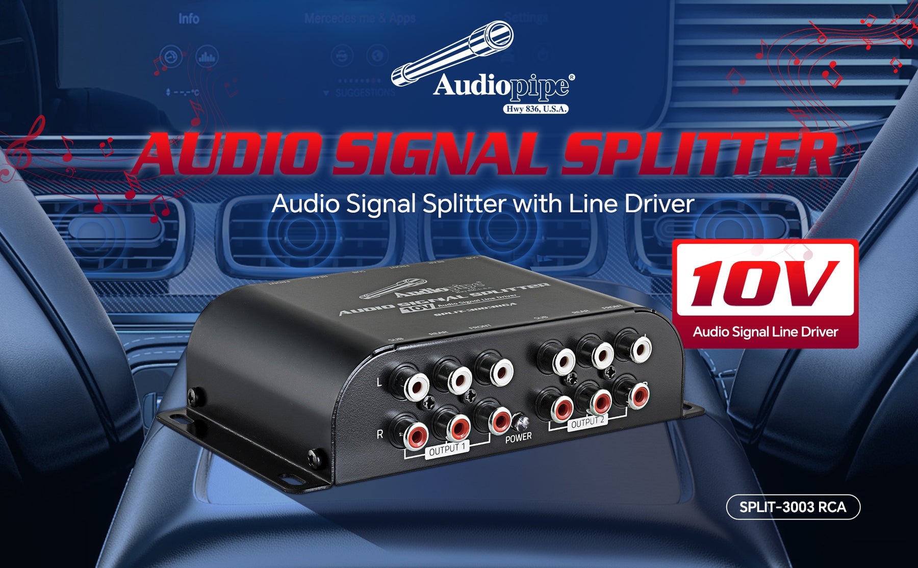 Audiopipe SPLIT-3003RCA – RCA Splitter + 10V Line Driver (BFCM)