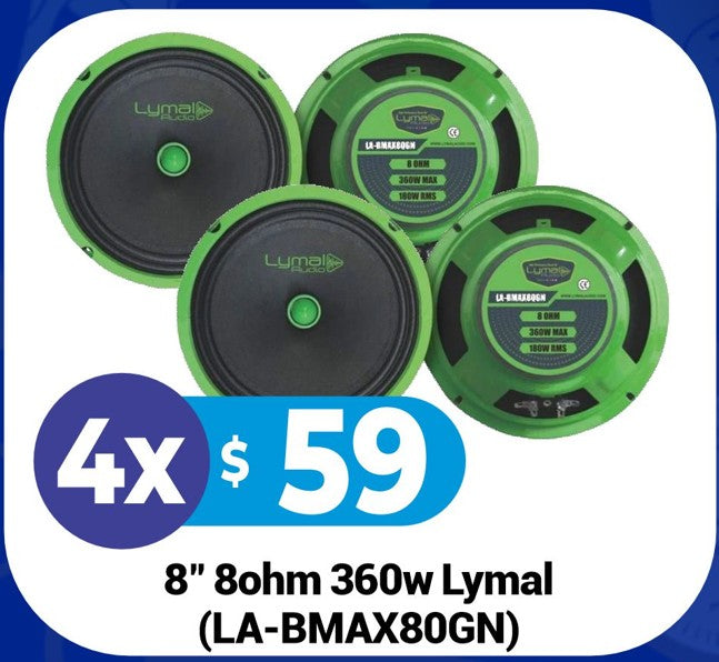 🔊 Combo: 4× Lymal Audio LA-BMAX80GN 8" Bullet Midrange Speakers
