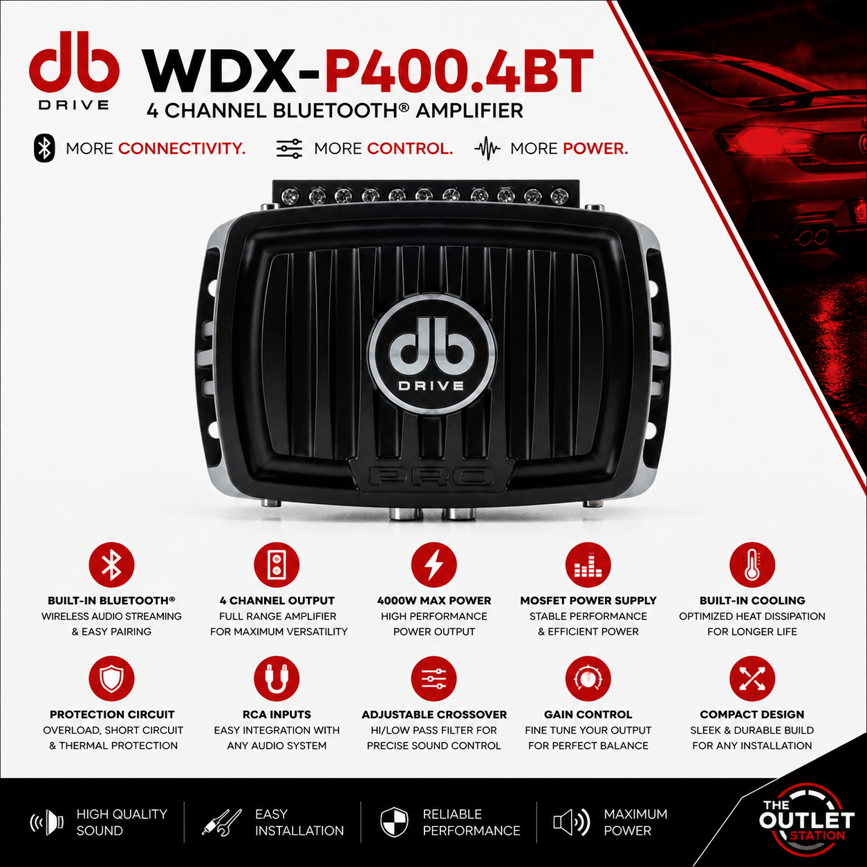 DB Drive WDX P400.4BT – Mini Powersports 4-Channel Amplifier with Bluetooth