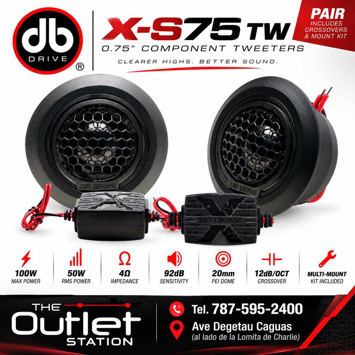 DB Drive X-S75 TW 0.75" Component Tweeters – Pair