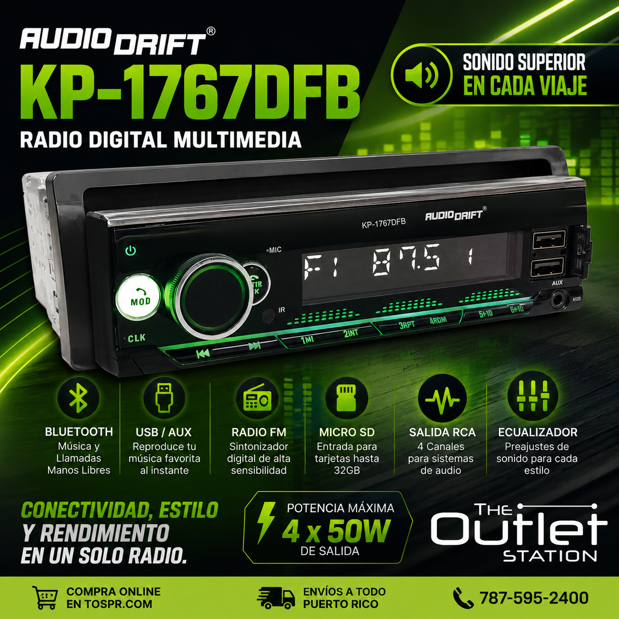 Audiodrift KP-1767DFB – Detachable Face Bluetooth Car Stereo