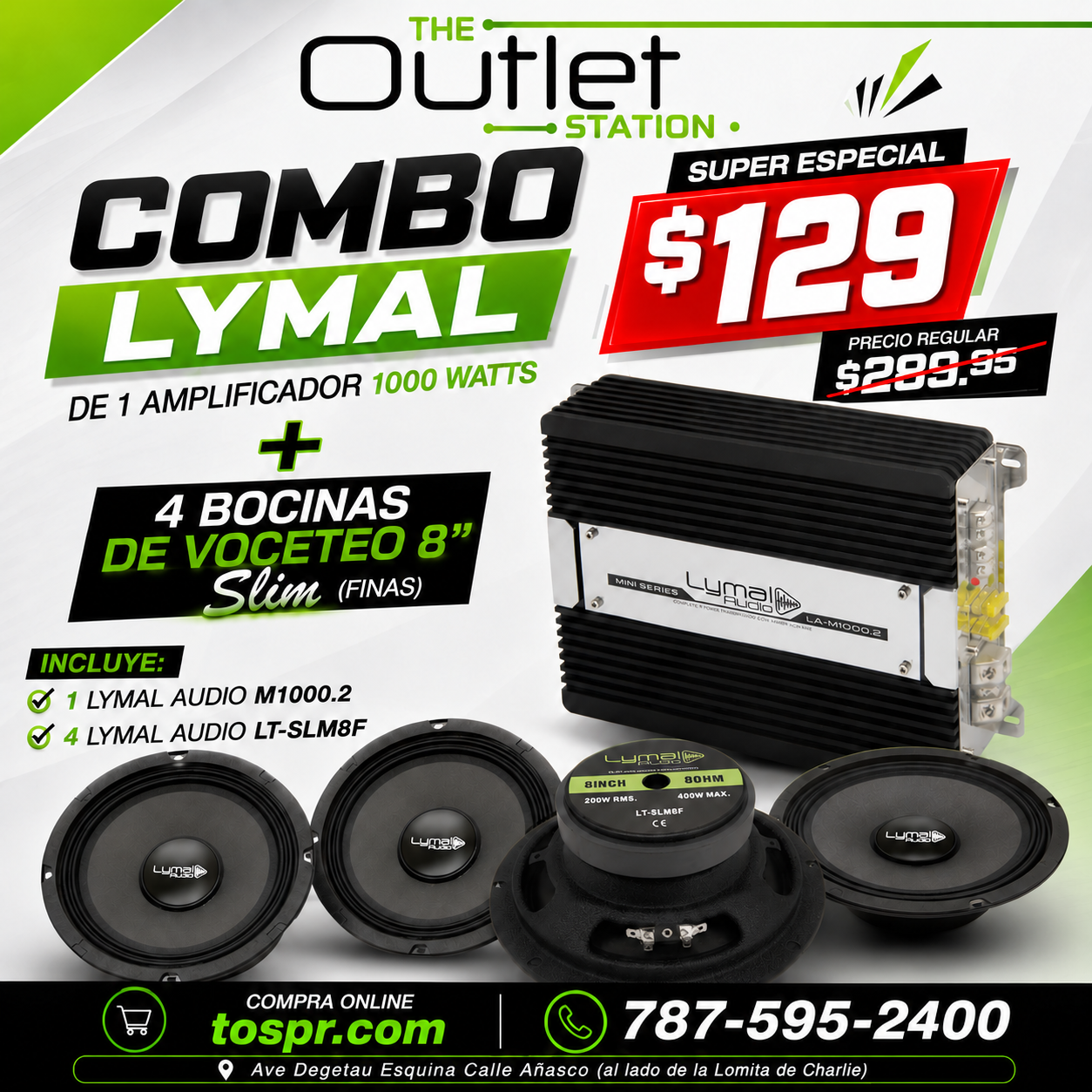 🔊 Combo Lymal Audio 1000W + 4 Bocinas Slim 8" LT-SLM8F