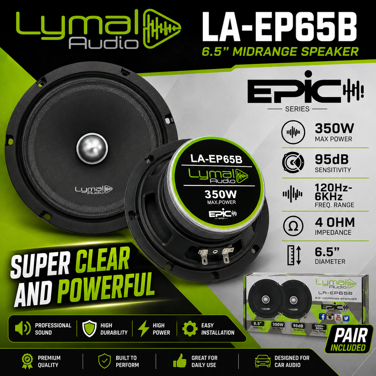 Lymal Audio LA-EP65B 6.5" Midrange Loudspeaker (Pair)