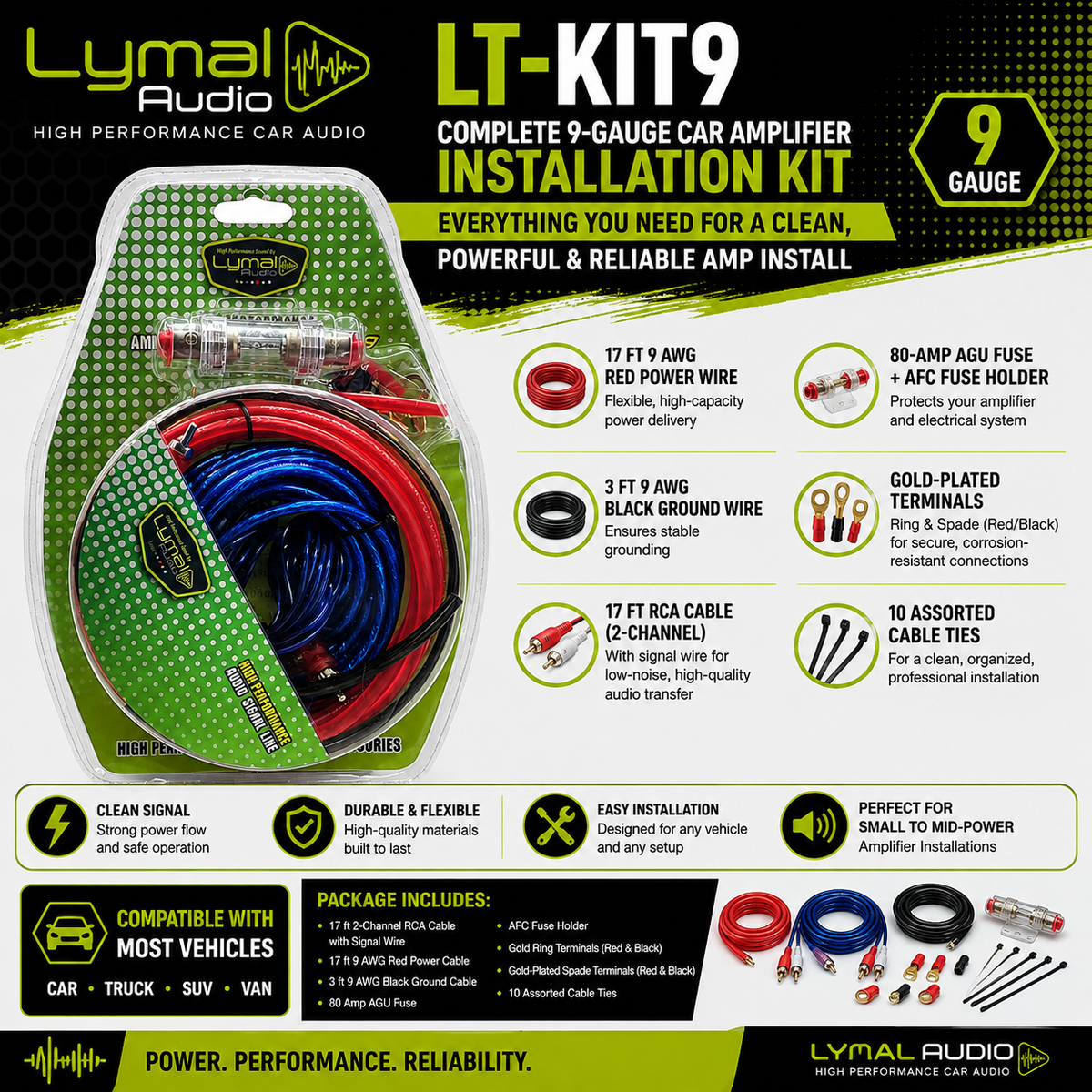 Lymal Audio LT-KIT9 complete 9-gauge amplifier installation kit