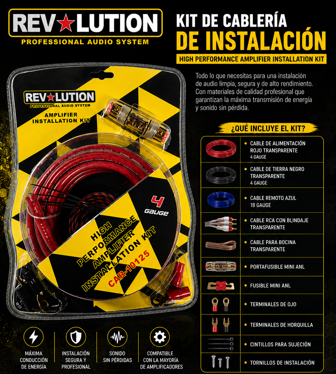 Revolution CAR-10125 4 Gauge High Performance Amplifier Installation Kit
