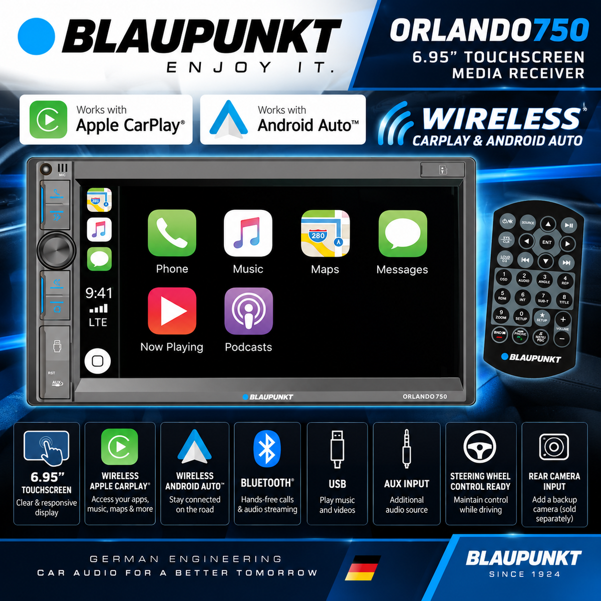 Blaupunkt ORLANDO750 6.95” Wireless Apple CarPlay & Android Auto
