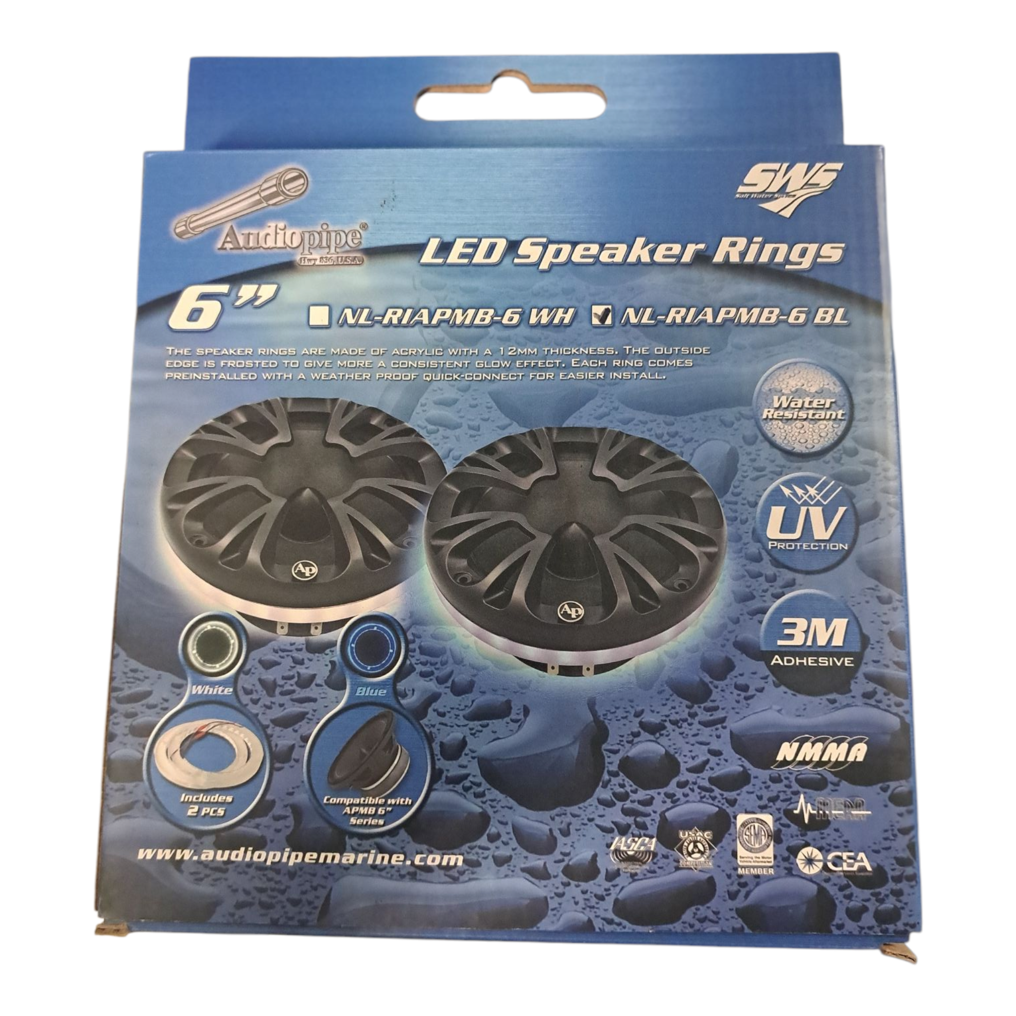 Audiopipe NL-RIAPMB-6WH – 6" Marine LED Speaker Rings