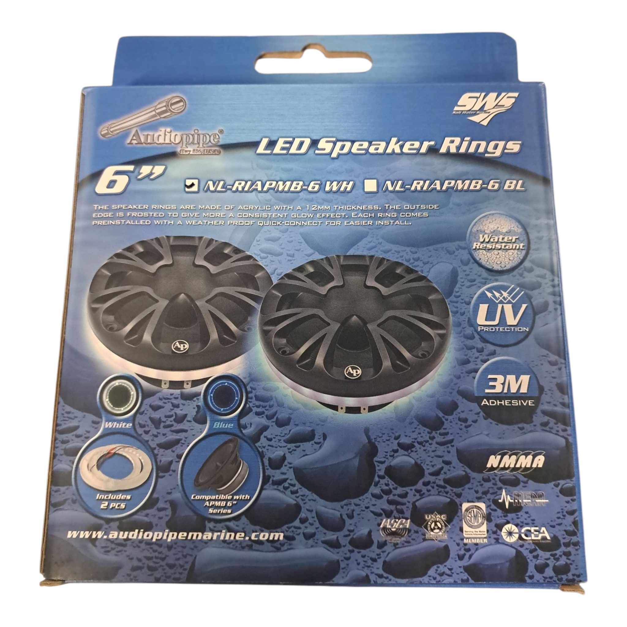 Audiopipe NL-RIAPMB-6WH – 6" Marine LED Speaker Rings