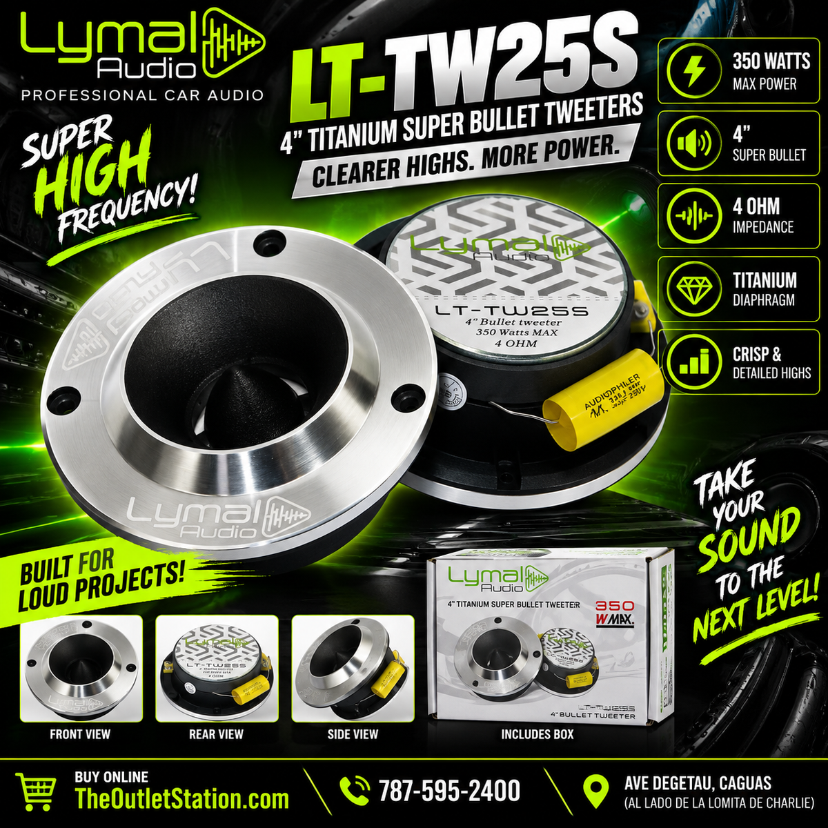 Lymal Audio LT-TW25S 4" Titanium Super Bullet Tweeters (Silver)