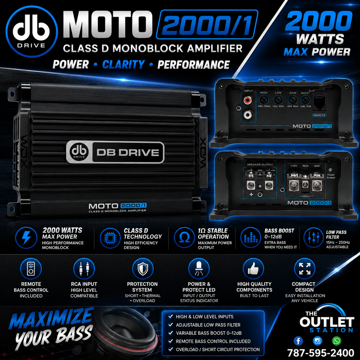DB Drive MOTO2000/1 – WDX MOTO Monoblock Class D Amplifier