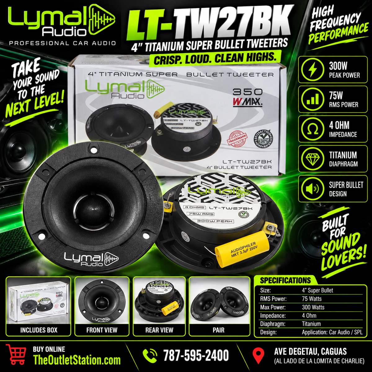 Lymal Audio LT-TW27BK 4" Titanium Super Bullet Tweeters (Black)