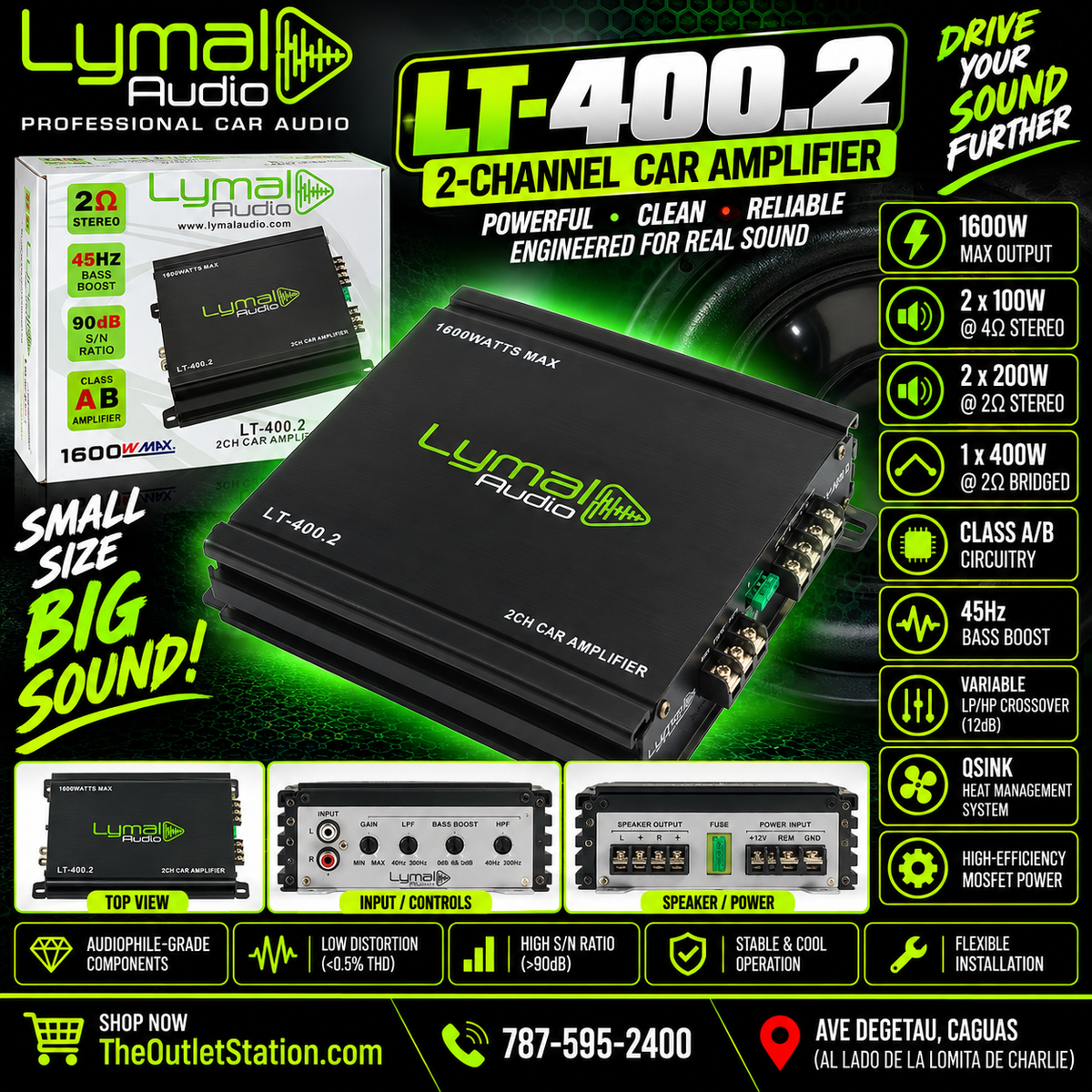 Lymal Audio LT-400.2 1600W 2-Channel Car Amplifier