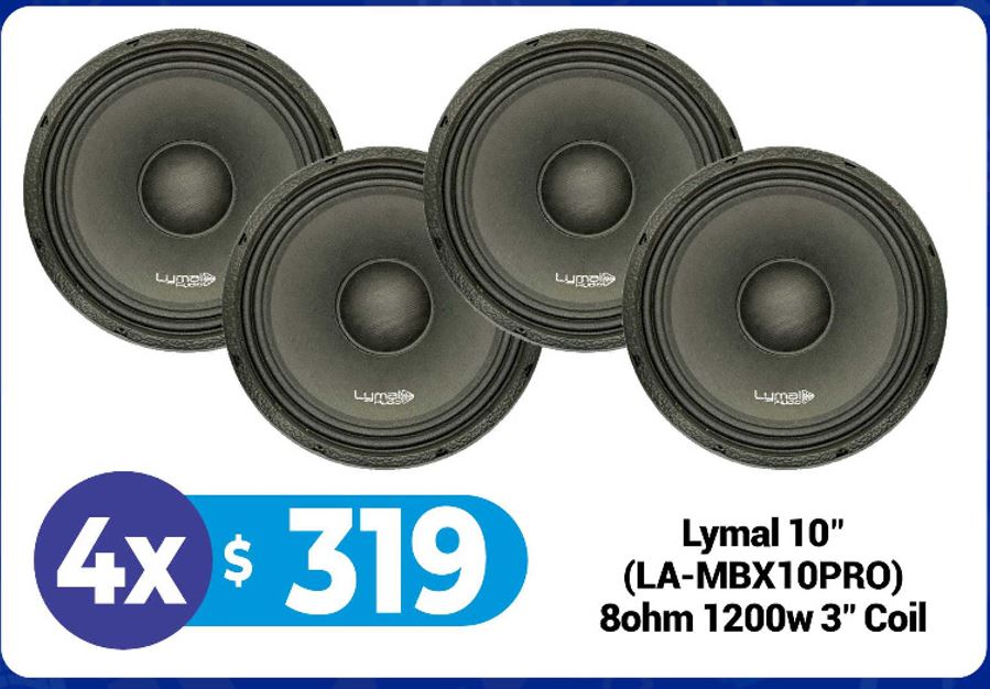 4 x $319 10" PRO 1200 Watts 3" Coil LA-MBX10PRO