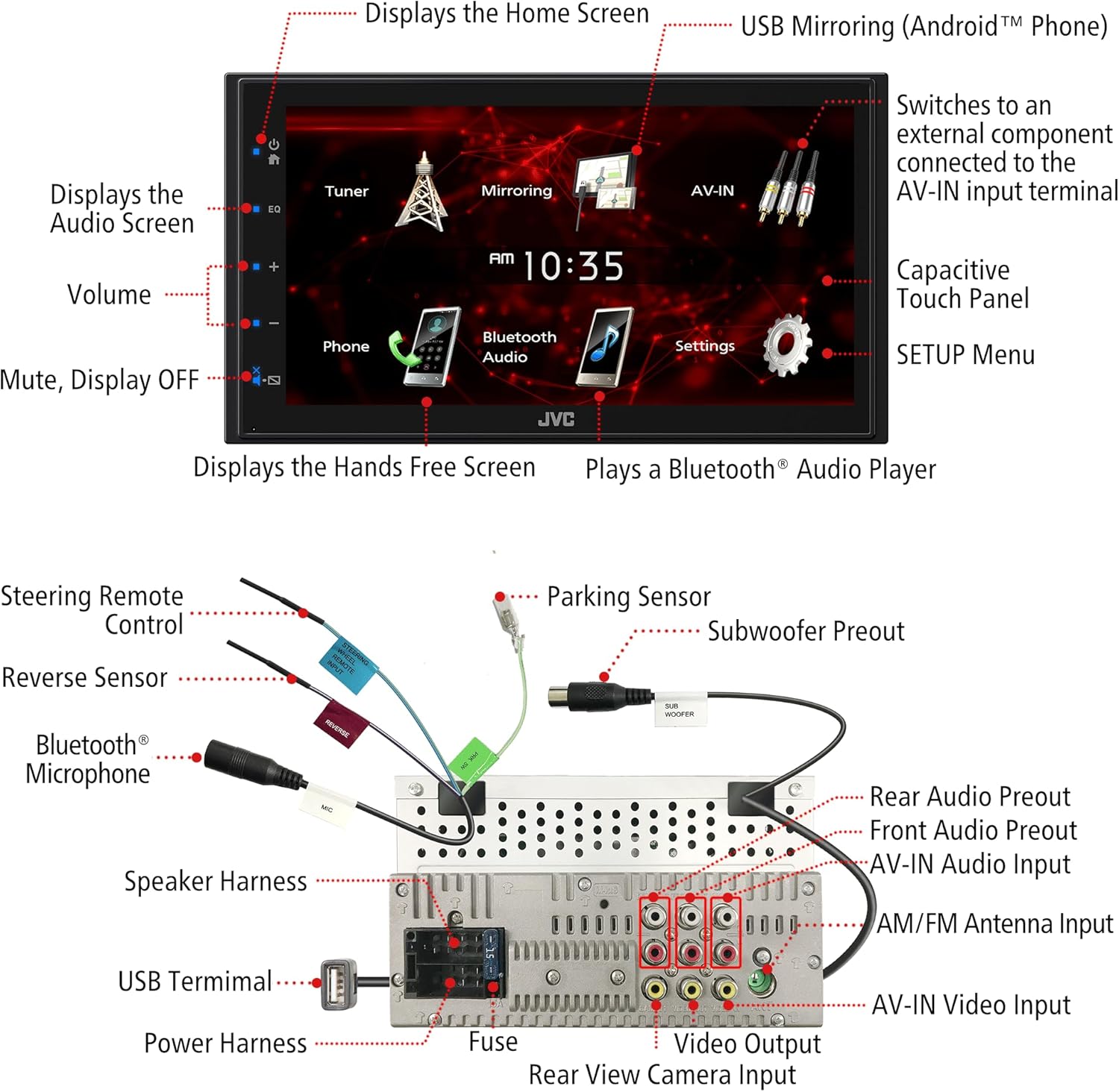 Radio 6.75" Mirror Link JVC KW-M180BT