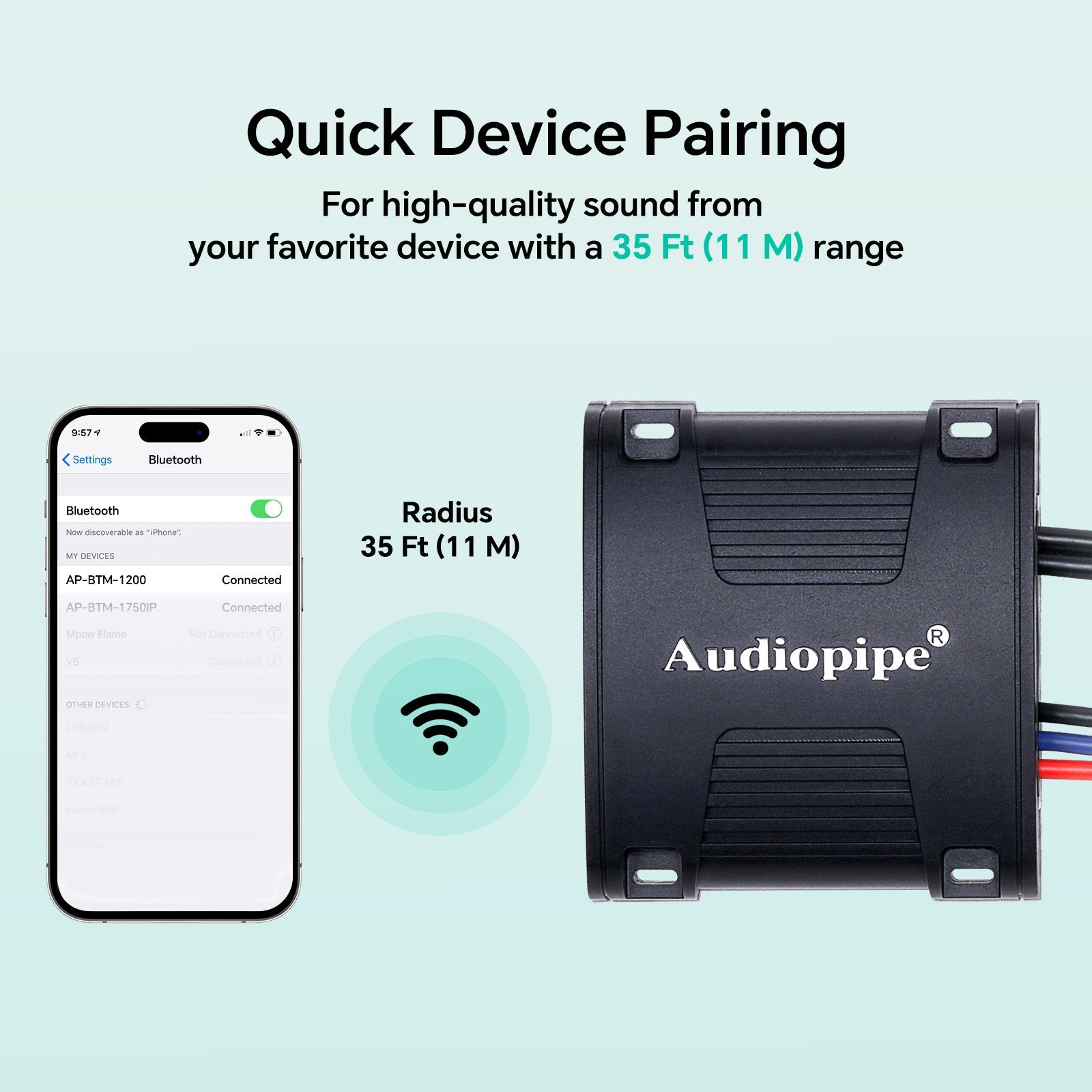 Audiopipe AP-BTM-1200 Marine Bluetooth 5.0 Audio Receiver with RCA outputs