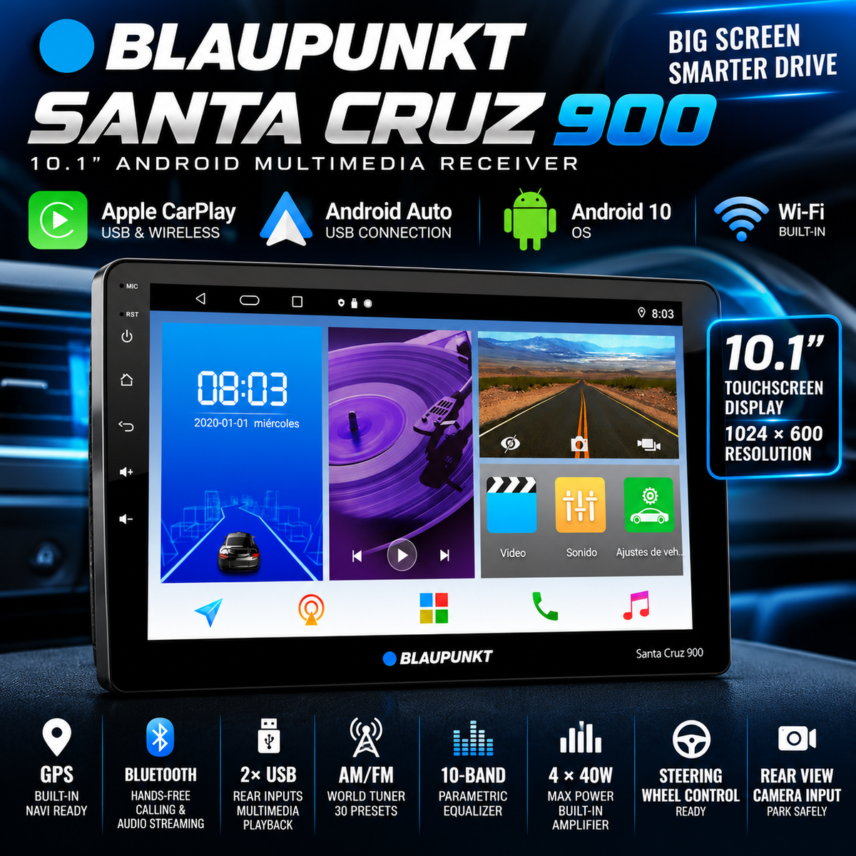 Blaupunkt Santa Cruz 900 – 10.1" Android Multimedia Wireless Apple CarPlay