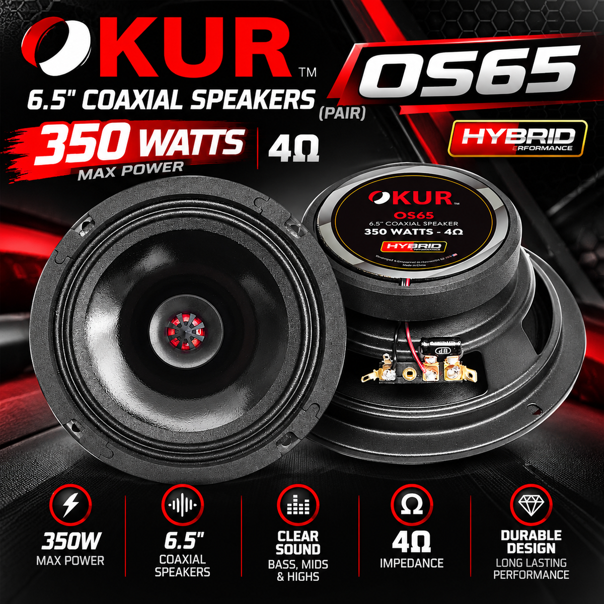 OKUR OS65 6.5" Coaxial Speakers (Pair) – 350W