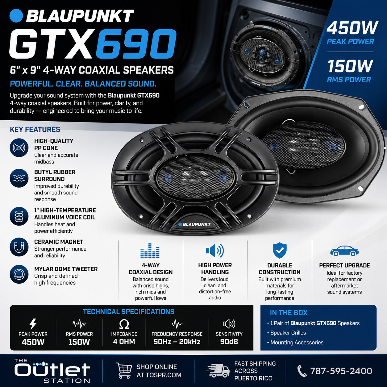 Blaupunkt GTX690 6x9" 4-way Coaxial Speakers