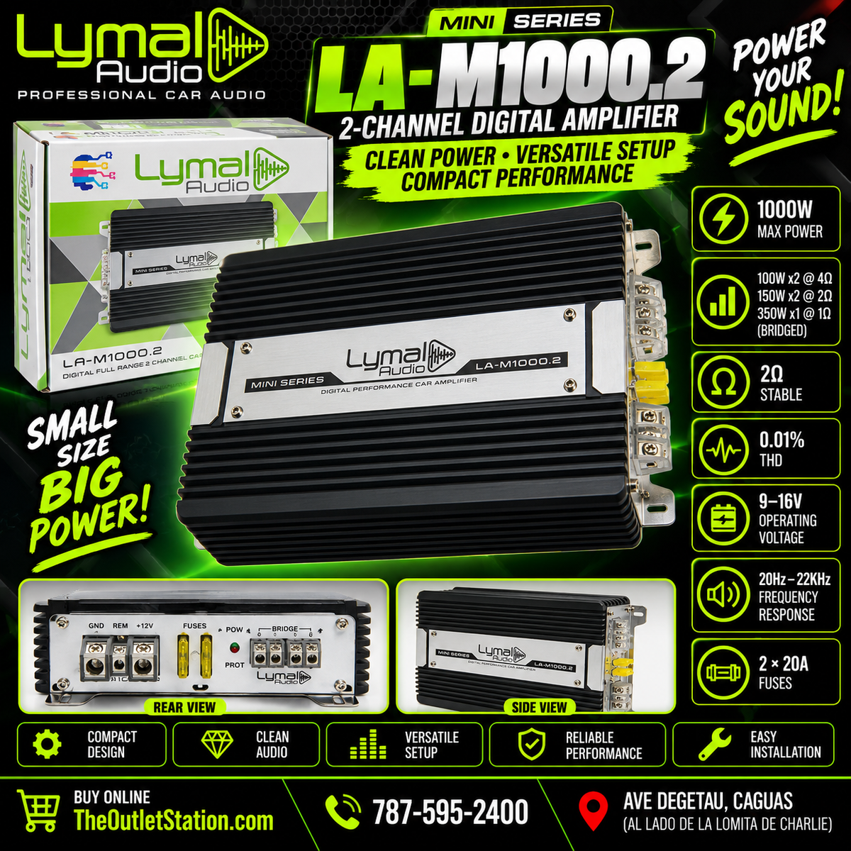 Lymal Audio LA-M1000.2 2-channel digital car amplifier