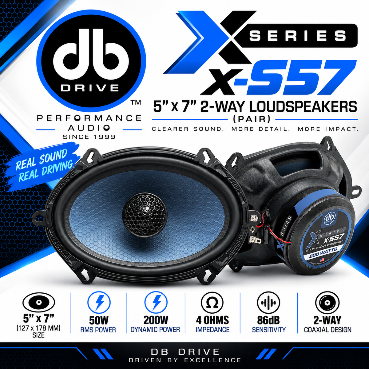 DB Drive X-S57 – 5x7" 2-Way Coaxial Speakers (Pair)