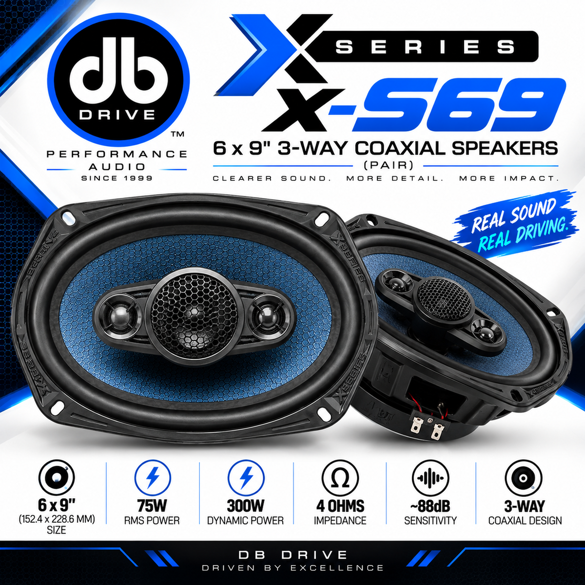 DB Drive X-S69 – 6x9" 3-Way Coaxial Speakers (Pair)