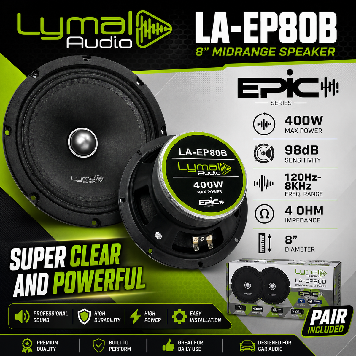 Lymal Audio LA-EP80B – 8" Midrange Loudspeaker (Pair)
