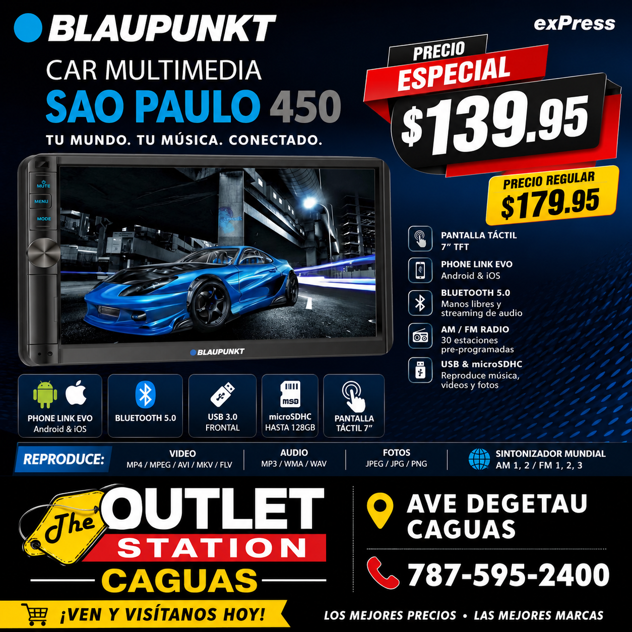 Radio SAO PAULO 450 – 7” Multimedia MP5 Phone Link & Bluetooth 5.0