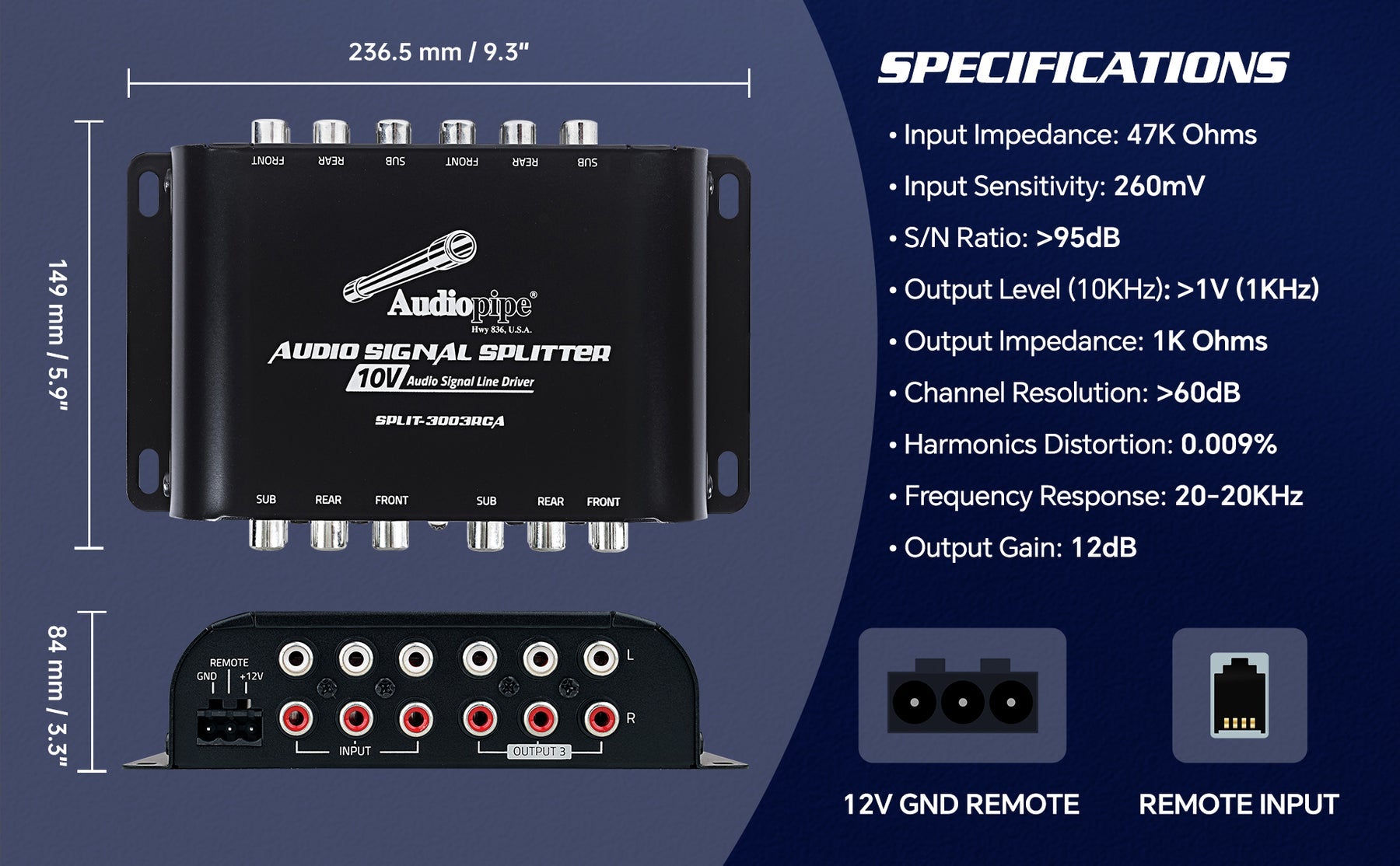 Audiopipe SPLIT-3003RCA – RCA Splitter + 10V Line Driver (BFCM)