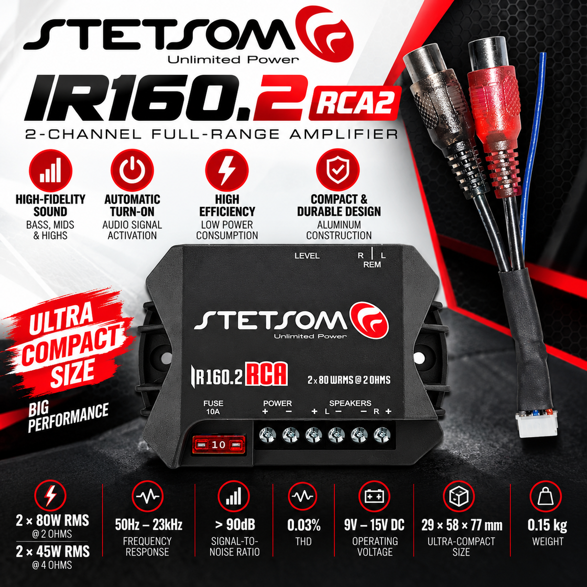 Stetsom IR160.2 RCA2 – 2-Channel Full-Range Amplifier 160W RMS