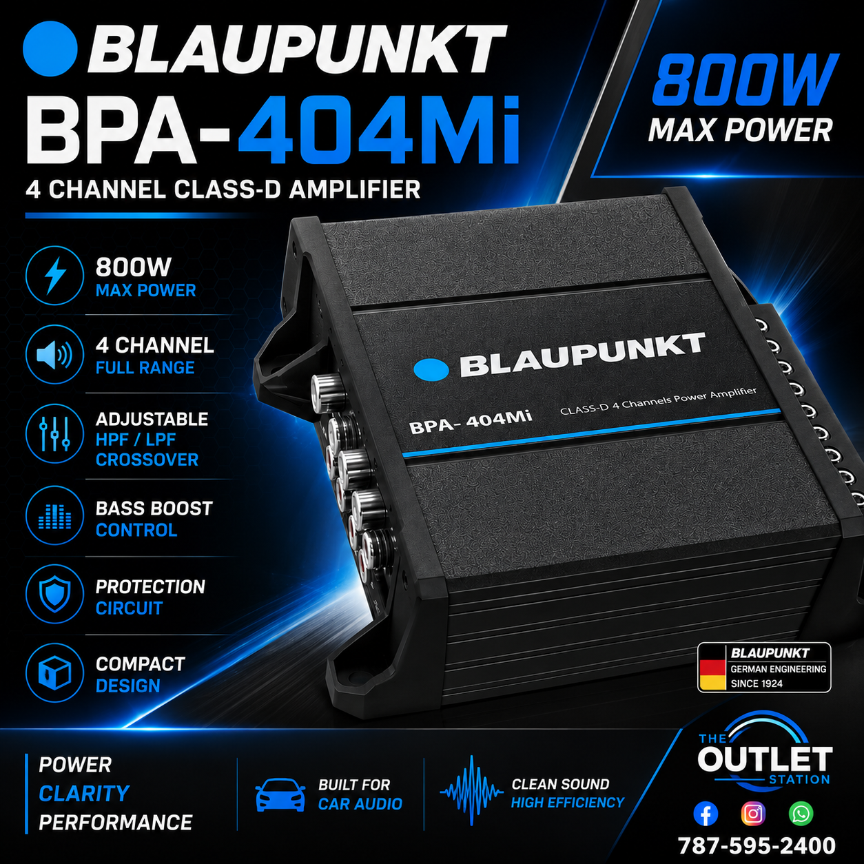 Blaupunkt BPA-404Mi – 4 Channel Class D Car Audio Amplifier