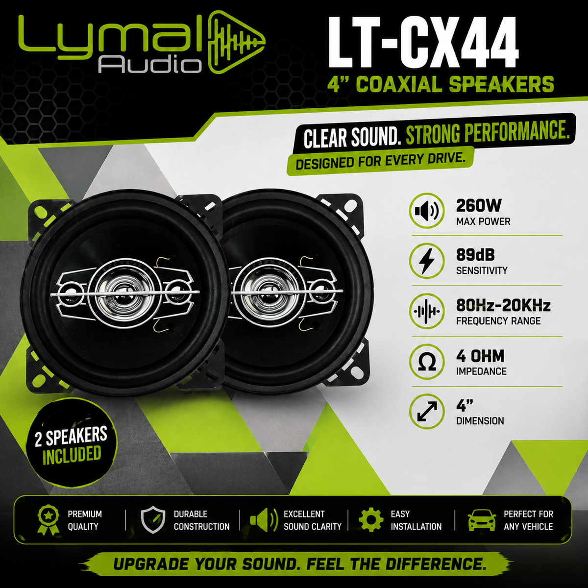 Lymal Audio LT-CX44 4" 4-Way Coaxial Car Speakers