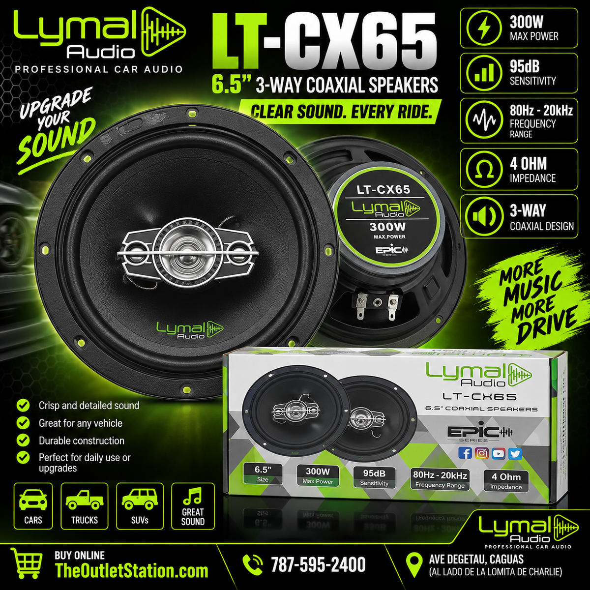 Lymal Audio LT-CX65 6.5” 3-Way Coaxial Car Speakers