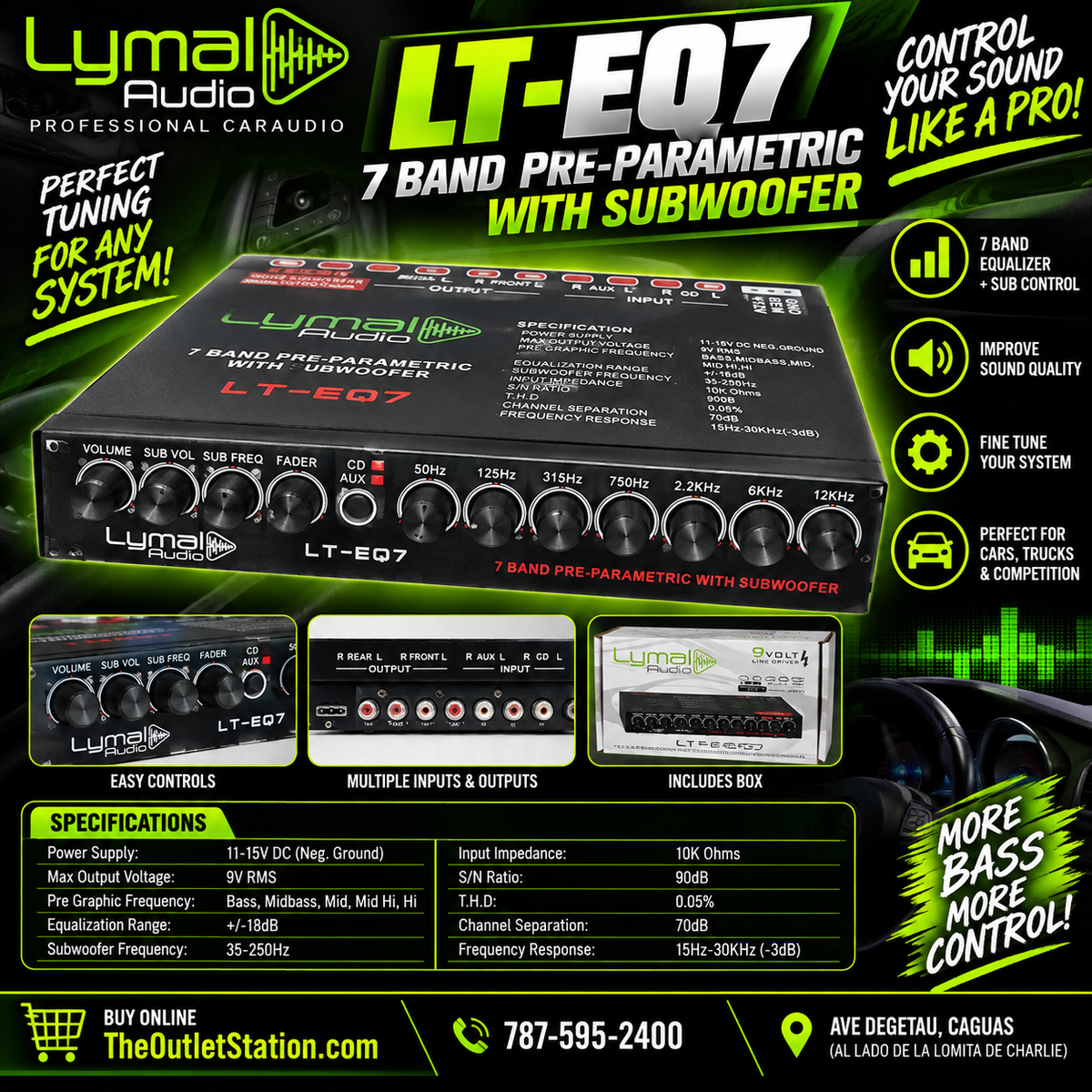Lymal Audio LT-EQ7 – 7 Band Graphic Equalizer with Sub Control