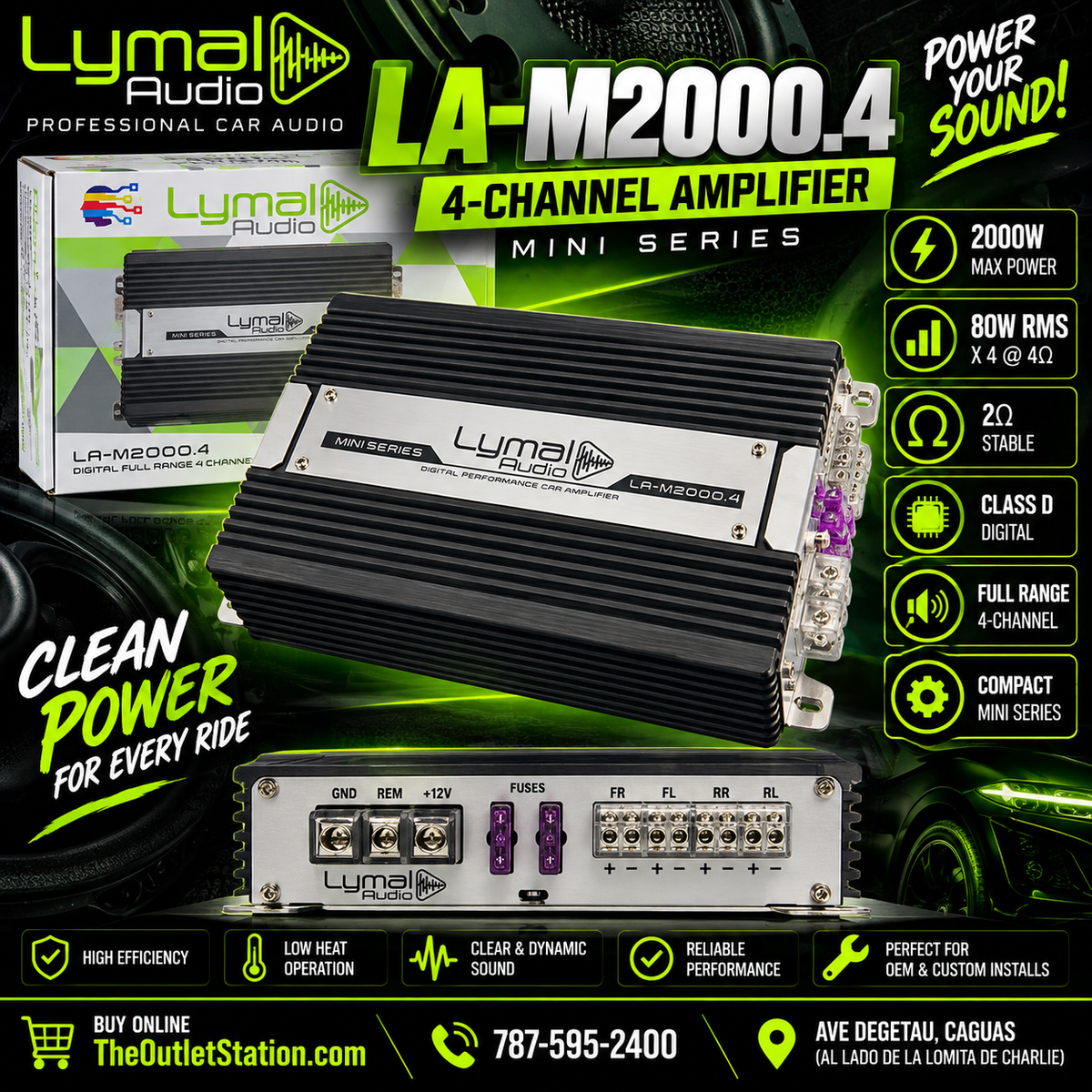 Lymal Audio LA-M2000.4 4-Channel Car Amplifier 2000W Max