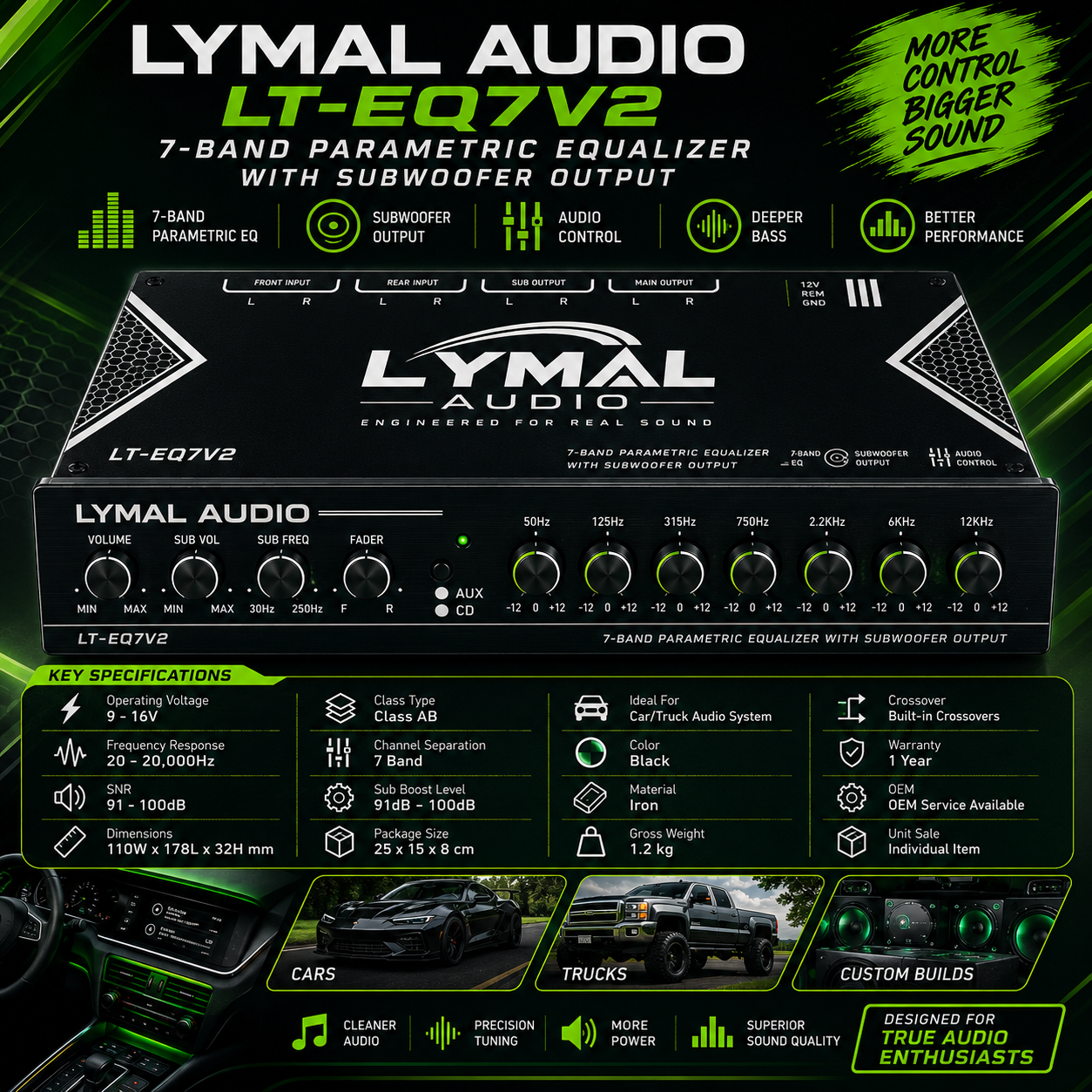Lymal Audio LT-EQ7V2 7-Band Car Audio Equalizer
