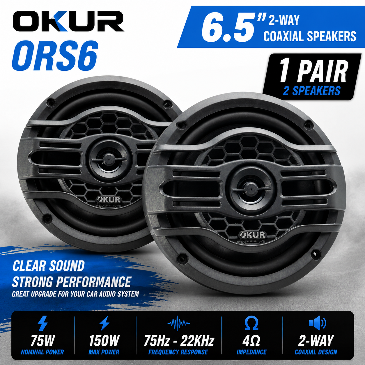 OKUR ORS6 6.5" 2-Way Coaxial Speakers – Pair