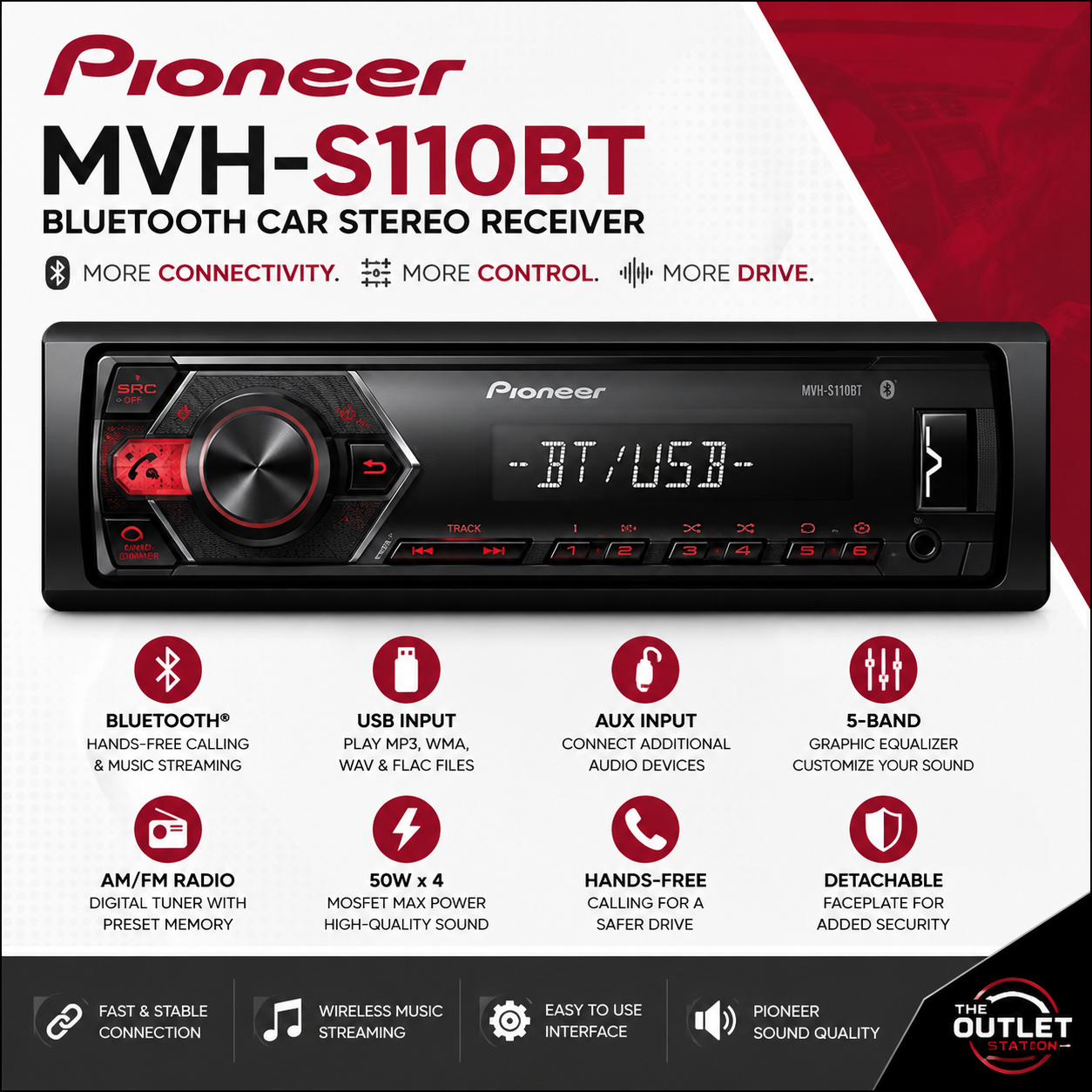 Pioneer MVH-S110BT Bluetooth Car Stereo Receiver