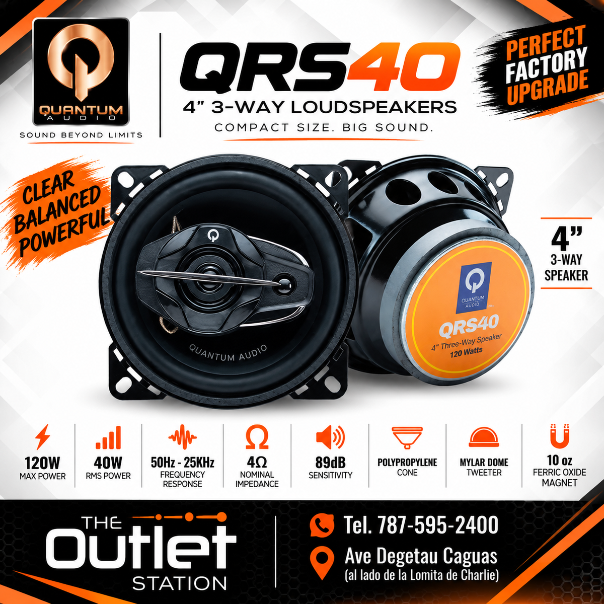 Quantum Audio QRS40 4" 3-Way Car Speakers – Pair
