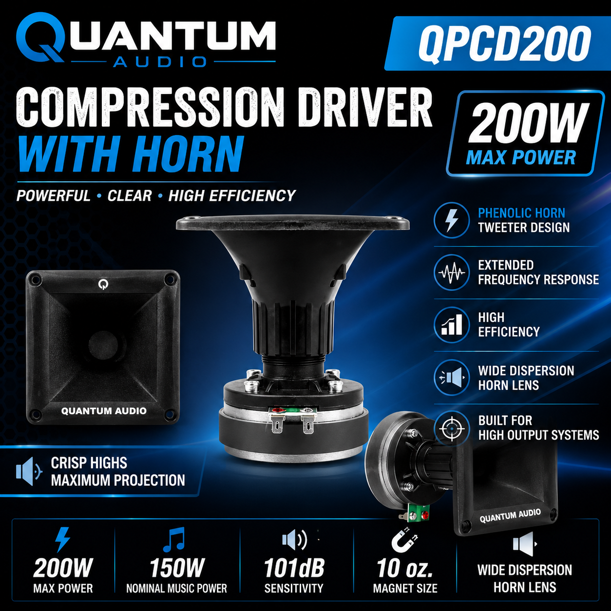 Quantum QPCD200 Compression Driver with Horn – 200W