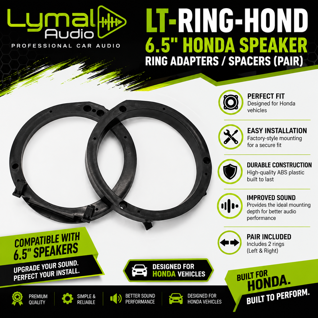 Lymal Audio LT-RING-HOND 6.5" Honda speaker ring adapters (pair)