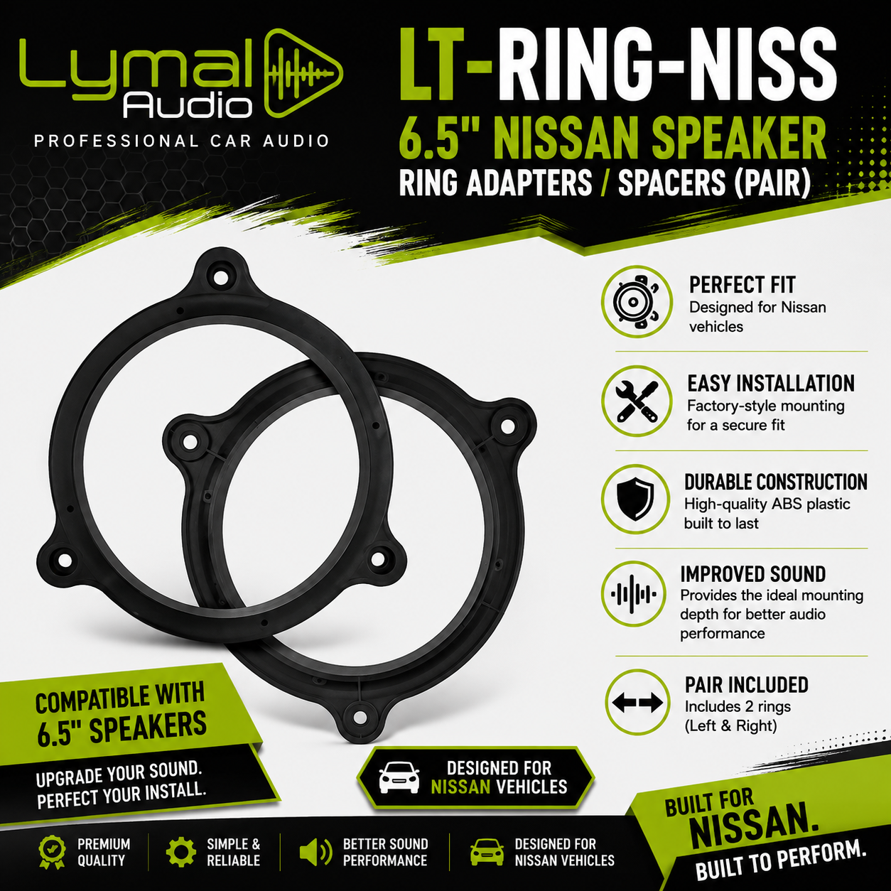 Lymal Audio LT-RING-NISS 6.5" speaker ring adapters for Nissan
